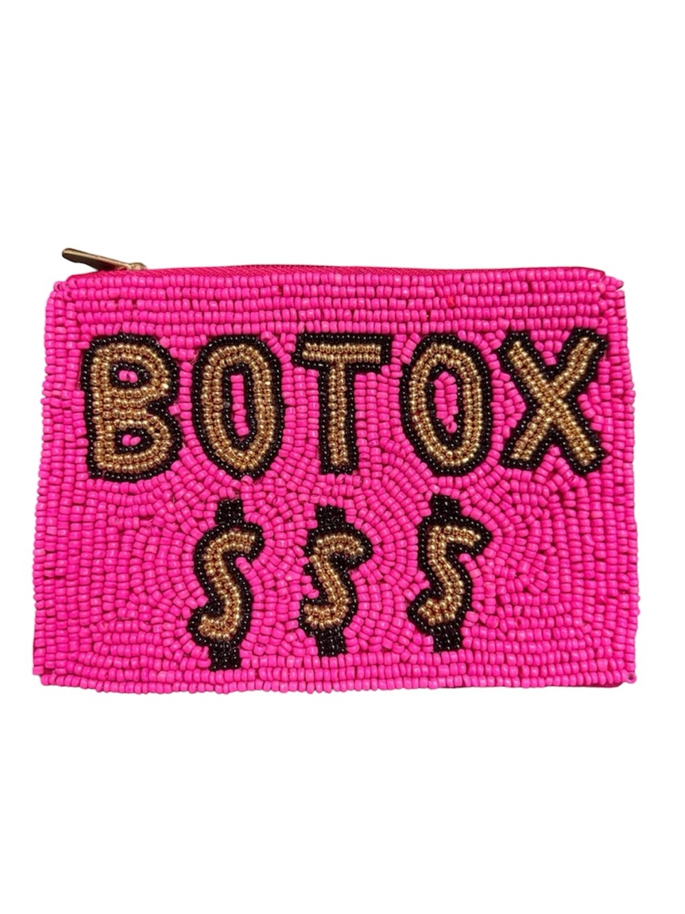 New Beaded 'BOTOX' Coin Purse - Hot Pink with Gold & Black Accents